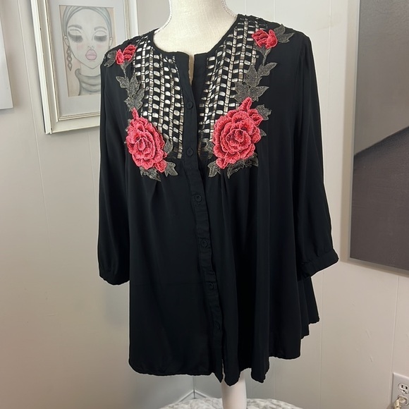 JJ Fairyland Black Peasant Blouse Size Large - Picture 3 of 16